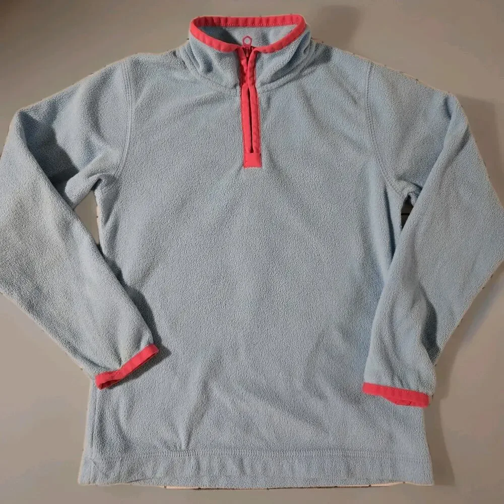 Lands End‎ LittleKids Size 5-6 Blue Pink Lightweight Fleece Quarter Zip Pullover